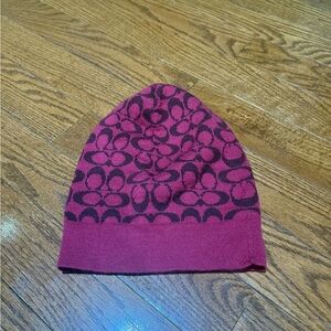 Coach Magenta Pink and Black Patterned Logo Beanie